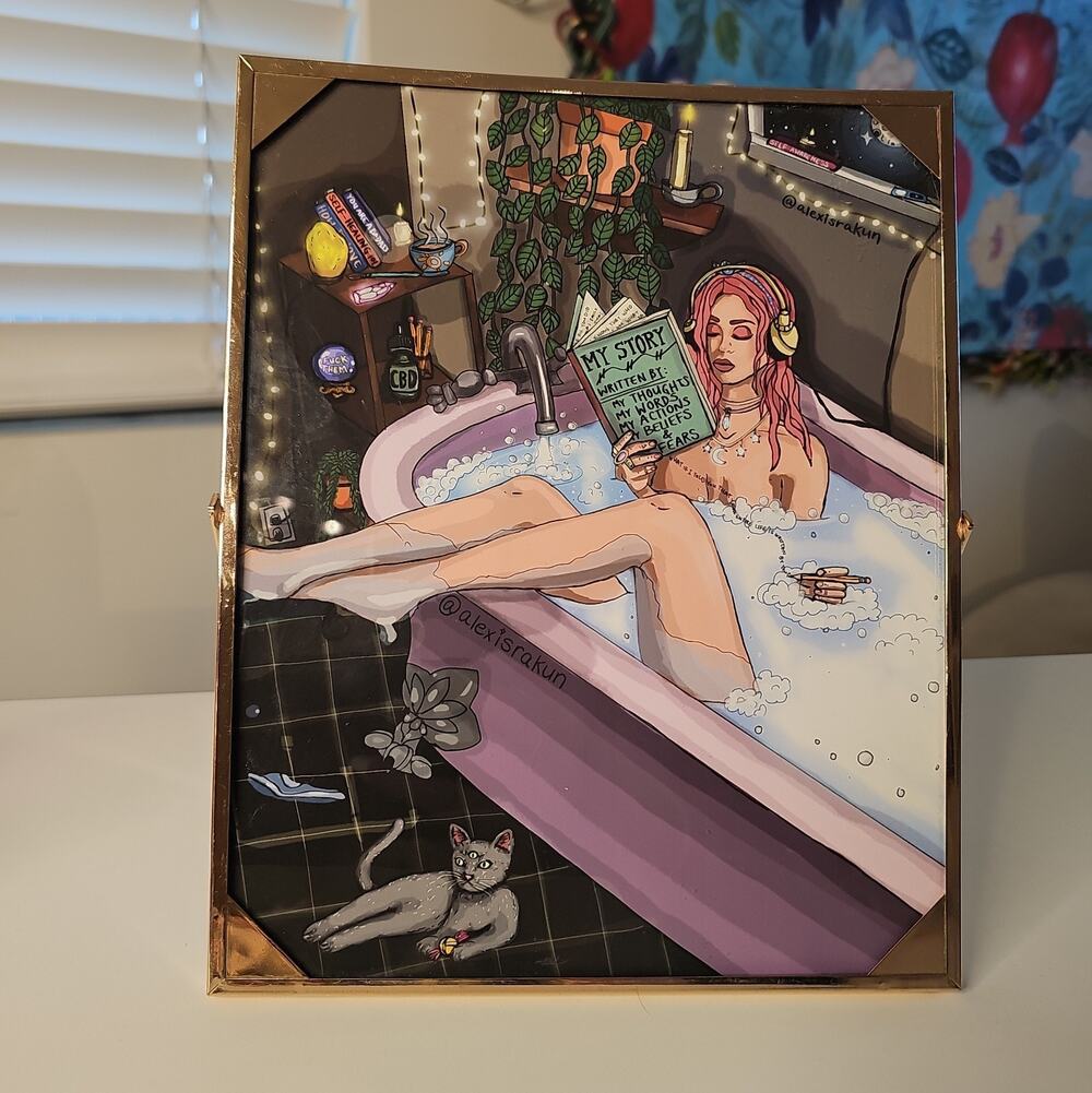 Rachel Zoe Alexis Rakun Framed Art My Story Bathtub Gold Easel Azzure Home